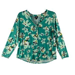 INC International Concepts Teal Floral Henley Blouse